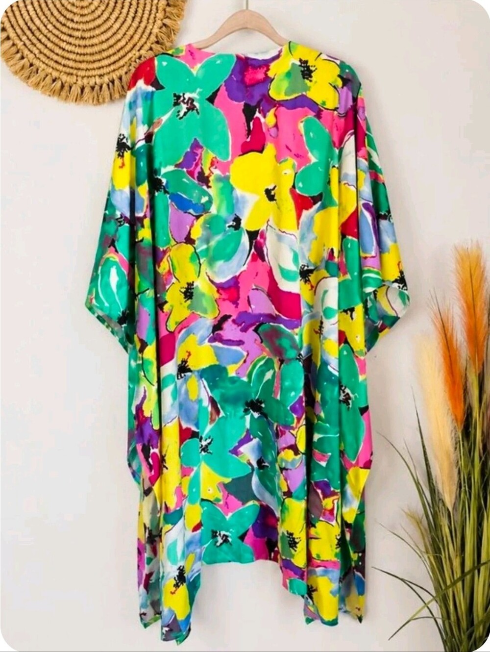 UMGEE New Emerald Mix Vibrant Floral Open Front Longline Kimono SZ 1XL 2XL Boho - Picture 3 of 9